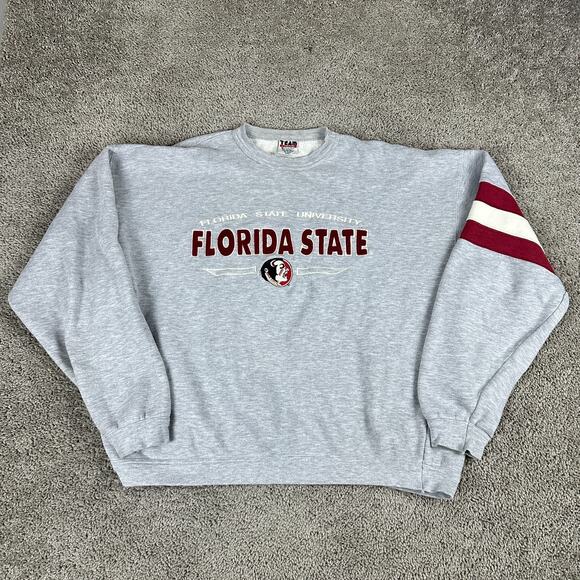 FSU Seminoles Sweatshirt Mens XXL 2XL Gray Red Embroidered Crewneck Pullover - Picture 1 of 10